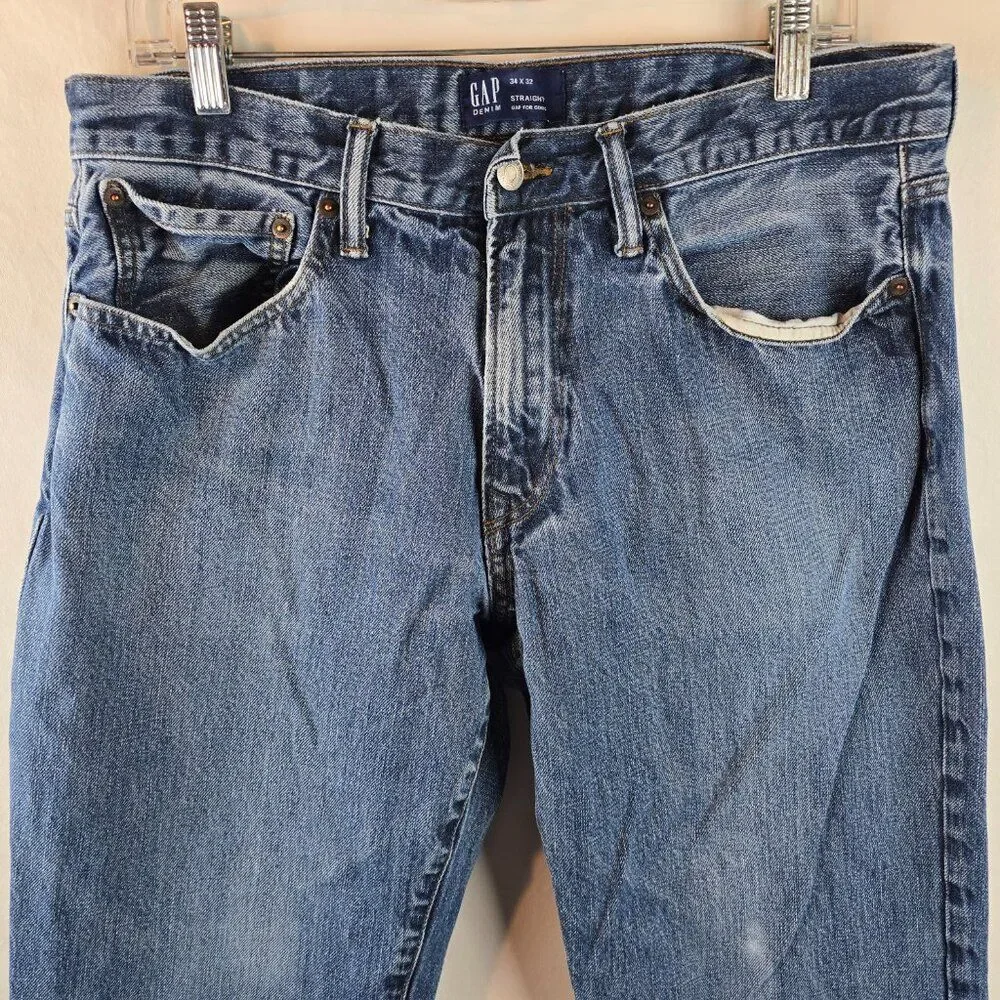 GAP Jeans Mens 34x32 Blue Denim Straight Fit Classic 100% Cotton Normcore Casual
